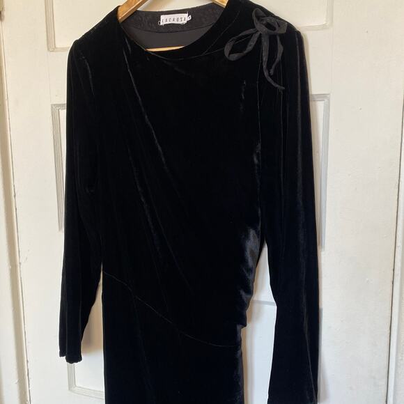 Lacausa Black Velvet Wrap Dress Pockets Long Sleeve Partially Lined Adjustable - Picture 4 of 11